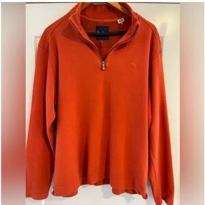 Tommy Bahama - Sweater Men Mock Neck 1/4 Zip Orange Pima Cotton - Large